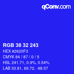 Color code: RGB 38 32 243 | qconv.com