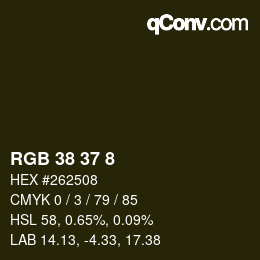颜色代码: RGB 38 37 8 | qconv.com