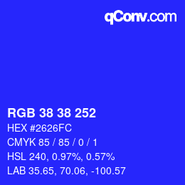 Color code: RGB 38 38 252 | qconv.com