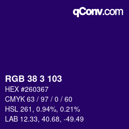 Color code: RGB 38 3 103 | qconv.com