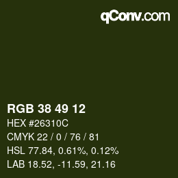 カラーコード: RGB 38 49 12 | qconv.com