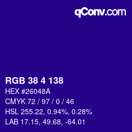 颜色代码: RGB 38 4 138 | qconv.com