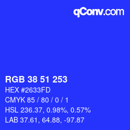 Color code: RGB 38 51 253 | qconv.com