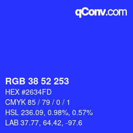 Color code: RGB 38 52 253 | qconv.com