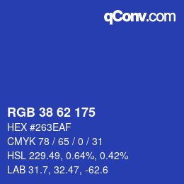 Color code: RGB 38 62 175 | qconv.com
