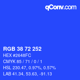カラーコード: RGB 38 72 252 | qconv.com