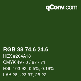 カラーコード: RGB 38 74.6 24.6 | qconv.com
