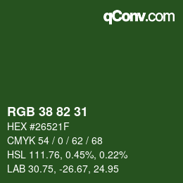 Color code: RGB 38 82 31 | qconv.com
