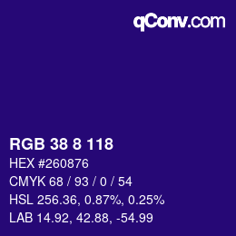 カラーコード: RGB 38 8 118 | qconv.com