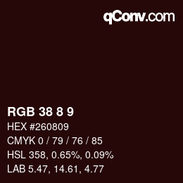 颜色代码: RGB 38 8 9 | qconv.com