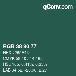 颜色代码: RGB 38 90 77 | qconv.com