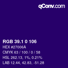 カラーコード: RGB 39.1 0 106 | qconv.com