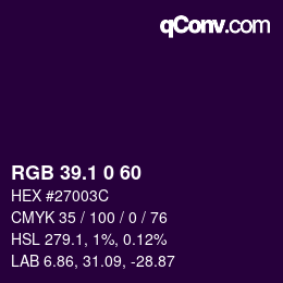 カラーコード: RGB 39.1 0 60 | qconv.com