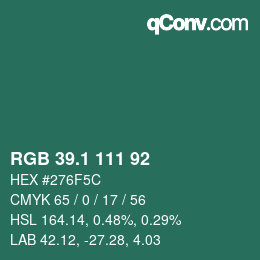 カラーコード: RGB 39.1 111 92 | qconv.com