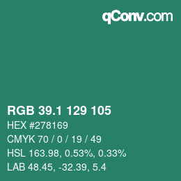カラーコード: RGB 39.1 129 105 | qconv.com