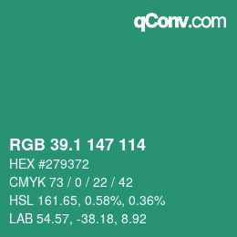 カラーコード: RGB 39.1 147 114 | qconv.com
