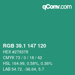 カラーコード: RGB 39.1 147 120 | qconv.com