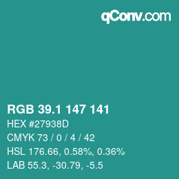 Color code: RGB 39.1 147 141 | qconv.com