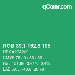 カラーコード: RGB 39.1 162.8 105 | qconv.com
