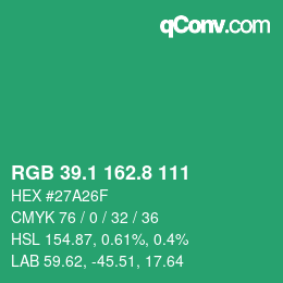 カラーコード: RGB 39.1 162.8 111 | qconv.com
