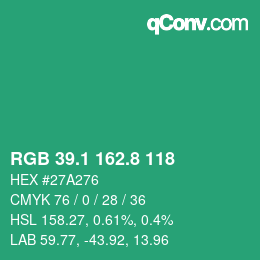 カラーコード: RGB 39.1 162.8 118 | qconv.com