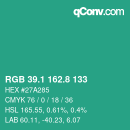 カラーコード: RGB 39.1 162.8 133 | qconv.com