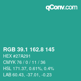 Color code: RGB 39.1 162.8 145 | qconv.com