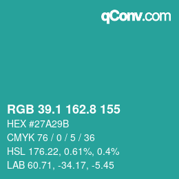 Color code: RGB 39.1 162.8 155 | qconv.com