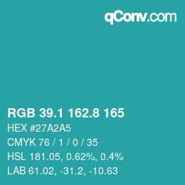 Color code: RGB 39.1 162.8 165 | qconv.com