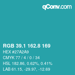 Farbcode: RGB 39.1 162.8 169 | qconv.com