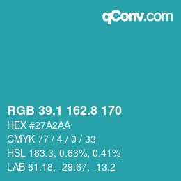 Color code: RGB 39.1 162.8 170 | qconv.com