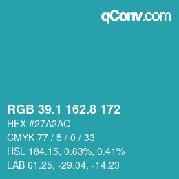 カラーコード: RGB 39.1 162.8 172 | qconv.com
