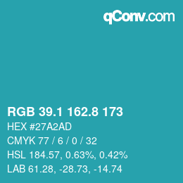 カラーコード: RGB 39.1 162.8 173 | qconv.com
