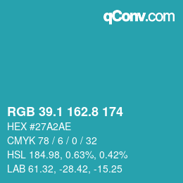 Color code: RGB 39.1 162.8 174 | qconv.com