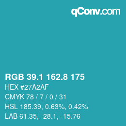 Color code: RGB 39.1 162.8 175 | qconv.com