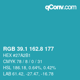 カラーコード: RGB 39.1 162.8 177 | qconv.com