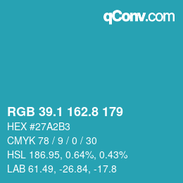 Farbcode: RGB 39.1 162.8 179 | qconv.com