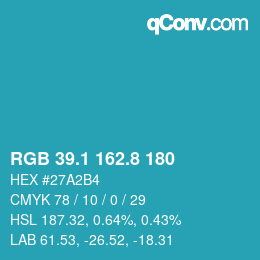 Color code: RGB 39.1 162.8 180 | qconv.com