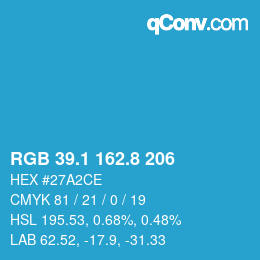 カラーコード: RGB 39.1 162.8 206 | qconv.com