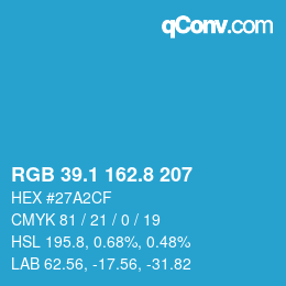 Farbcode: RGB 39.1 162.8 207 | qconv.com