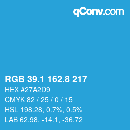Color code: RGB 39.1 162.8 217 | qconv.com