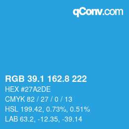 Color code: RGB 39.1 162.8 222 | qconv.com