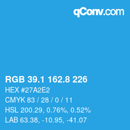 Color code: RGB 39.1 162.8 226 | qconv.com