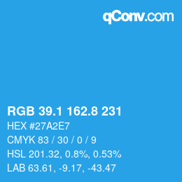 Color code: RGB 39.1 162.8 231 | qconv.com