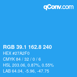 Color code: RGB 39.1 162.8 240 | qconv.com