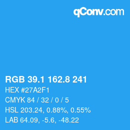 Color code: RGB 39.1 162.8 241 | qconv.com