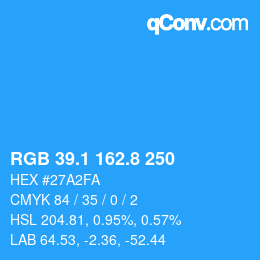 Color code: RGB 39.1 162.8 250 | qconv.com
