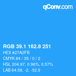 Color code: RGB 39.1 162.8 251 | qconv.com