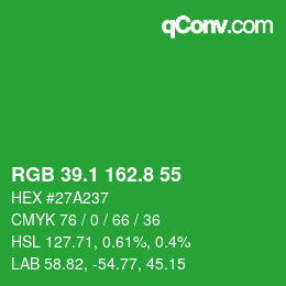 カラーコード: RGB 39.1 162.8 55 | qconv.com