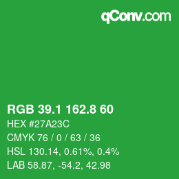 カラーコード: RGB 39.1 162.8 60 | qconv.com